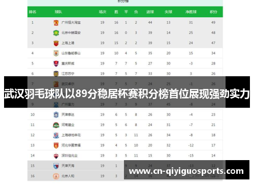 武汉羽毛球队以89分稳居杯赛积分榜首位展现强劲实力